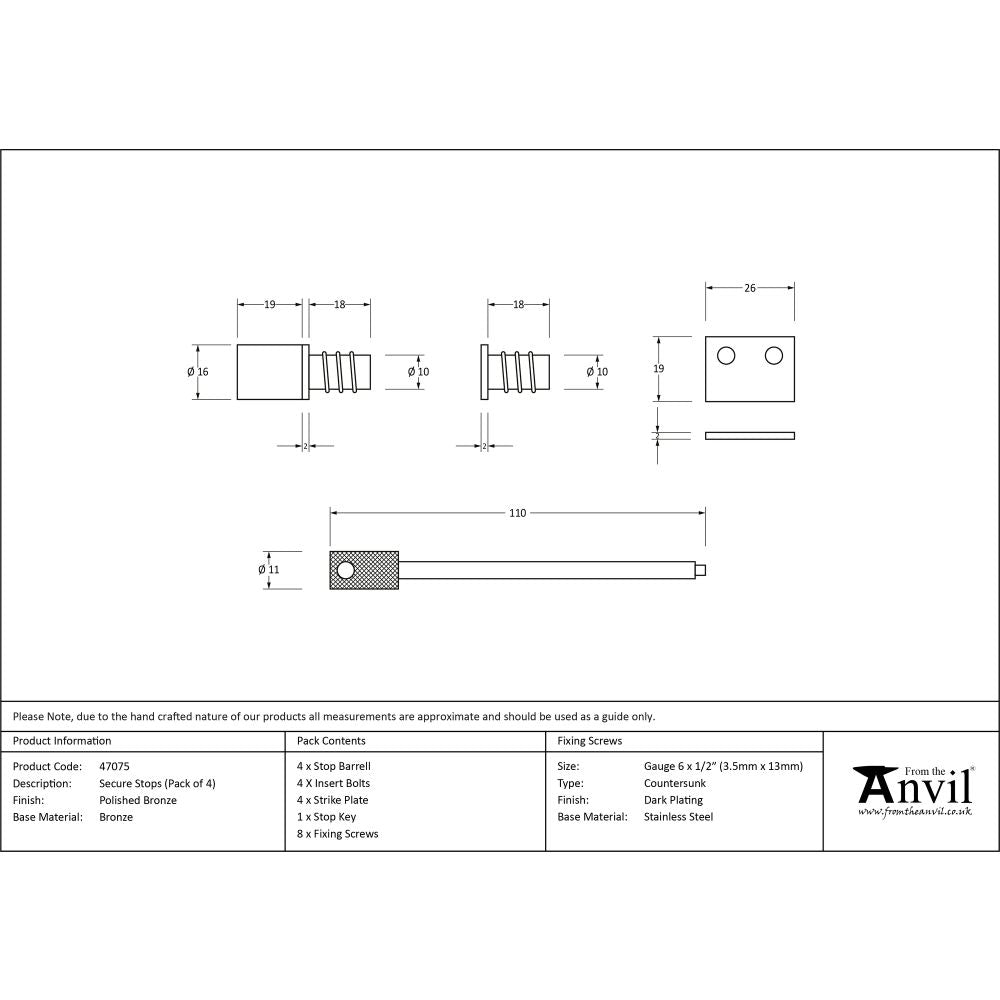 This is an image showing From The Anvil - Polished Bronze Secure Stops (Pack of 4) available from T.H Wiggans Architectural Ironmongery in Kendal, quick delivery and discounted prices