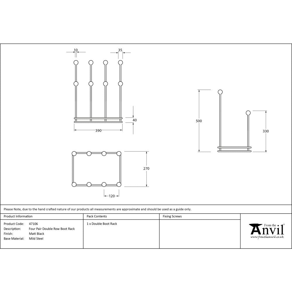 This is an image showing From The Anvil - Matt Black Four Pair Boot Rack available from T.H Wiggans Architectural Ironmongery in Kendal, quick delivery and discounted prices