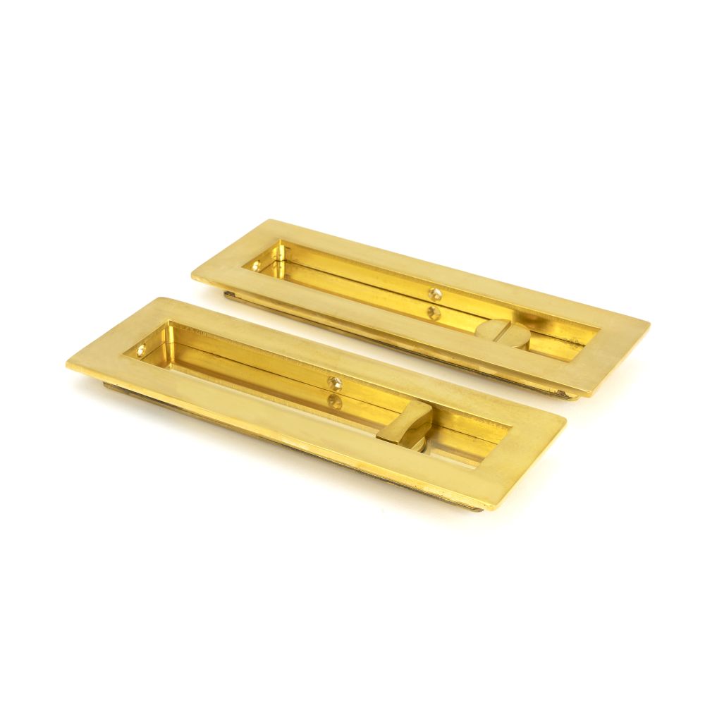 This is an image of From The Anvil - Polished Brass 175mm Plain Rectangular Pull - Privacy Set available to order from T.H Wiggans Architectural Ironmongery in Kendal, quick delivery and discounted prices.