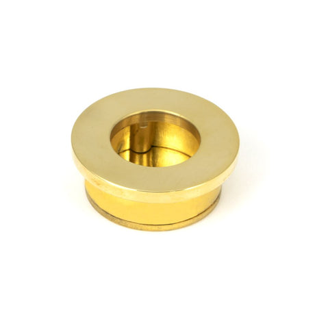 This is an image of From The Anvil - Polished Brass 34mm Round Finger Edge Pull available to order from T.H Wiggans Architectural Ironmongery in Kendal, quick delivery and discounted prices.