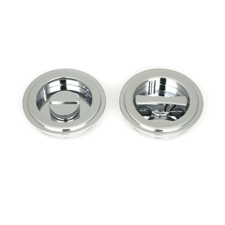 This is an image of From The Anvil - Polished Chrome 60mm Art Deco Round Pull - Privacy Set available to order from T.H Wiggans Architectural Ironmongery in Kendal, quick delivery and discounted prices.