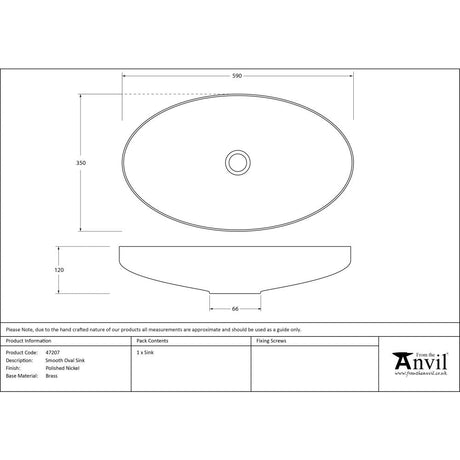 This is an image showing From The Anvil - Smooth Nickel Oval Sink available from T.H Wiggans Architectural Ironmongery in Kendal, quick delivery and discounted prices