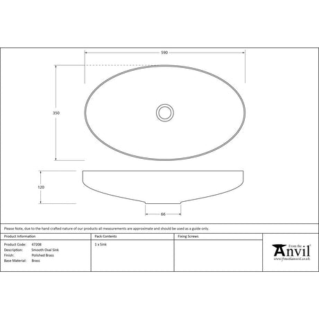 This is an image showing From The Anvil - Smooth Brass Oval Sink available from T.H Wiggans Architectural Ironmongery in Kendal, quick delivery and discounted prices