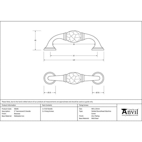 This is an image showing From The Anvil - Beeswax 5" Hammered D Handle available from trade door handles, quick delivery and discounted prices