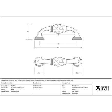 This is an image showing From The Anvil - Black 5" Hammered D Handle available from trade door handles, quick delivery and discounted prices