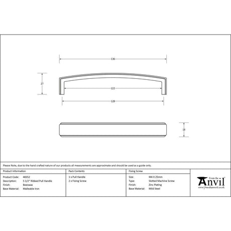 This is an image showing From The Anvil - Beeswax 5 1/2" Ribbed Pull Handle available from trade door handles, quick delivery and discounted prices