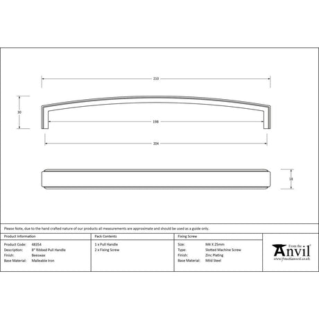 This is an image showing From The Anvil - Beeswax 9" Ribbed Pull Handle available from trade door handles, quick delivery and discounted prices