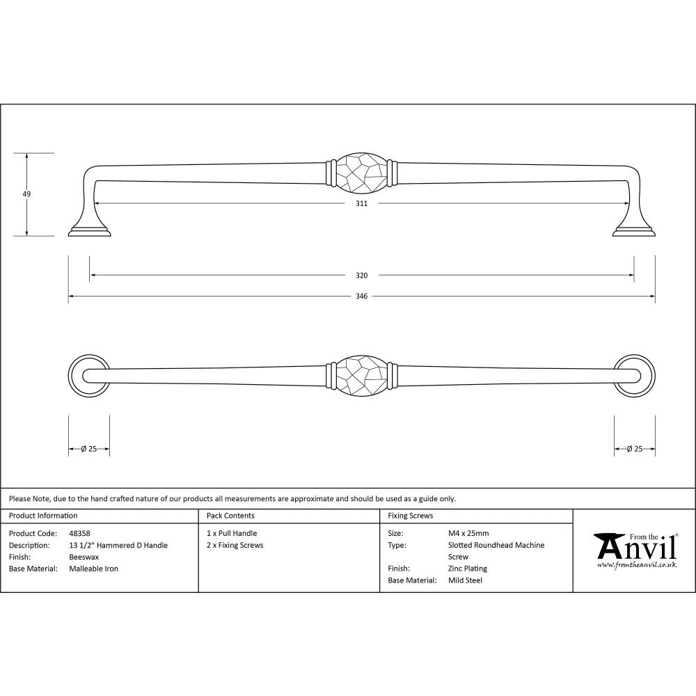 This is an image showing From The Anvil - Beeswax 13 1/2" Hammered D Handle available from trade door handles, quick delivery and discounted prices