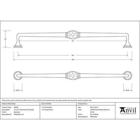 This is an image showing From The Anvil - Beeswax 13 1/2" Hammered D Handle available from trade door handles, quick delivery and discounted prices