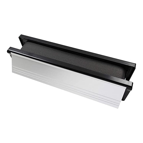This is an image showing TIMCO Intumescent Letterbox - Satin Anodised Aluminium - Black Frame - 272 x 70 - 1 Each Box available from T.H Wiggans Ironmongery in Kendal, quick delivery at discounted prices.