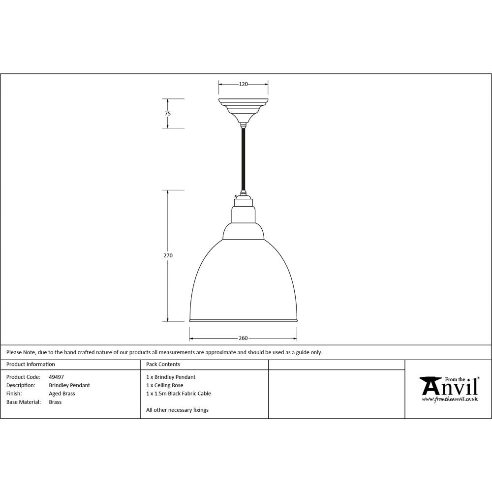 This is an image showing From The Anvil - Aged Brass Brindley Pendant available from T.H Wiggans Architectural Ironmongery in Kendal, quick delivery and discounted prices