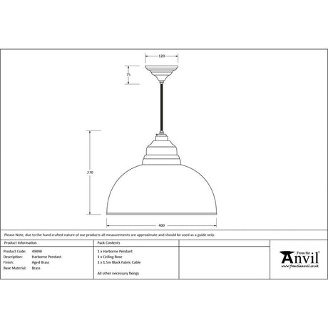 This is an image showing From The Anvil - Aged Brass Harborne Pendant available from T.H Wiggans Architectural Ironmongery in Kendal, quick delivery and discounted prices