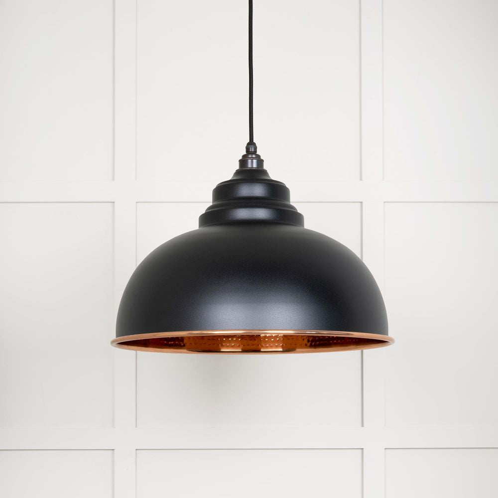 This is an image showing From The Anvil - Hammered Copper Harborne Pendant in Elan Black available from T.H Wiggans Architectural Ironmongery in Kendal, quick delivery and discounted prices