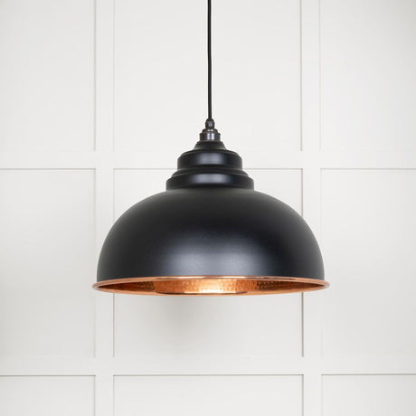 This is an image showing From The Anvil - Hammered Copper Harborne Pendant in Elan Black available from T.H Wiggans Architectural Ironmongery in Kendal, quick delivery and discounted prices