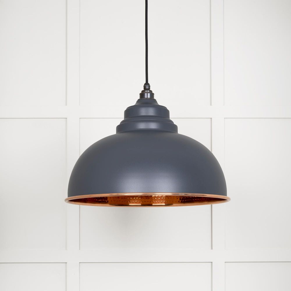 This is an image showing From The Anvil - Hammered Copper Harborne Pendant in Slate available from T.H Wiggans Architectural Ironmongery in Kendal, quick delivery and discounted prices