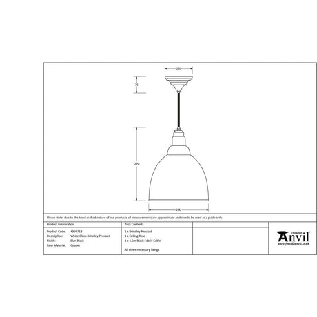 This is an image showing From The Anvil - White Gloss Brindley Pendant in Elan Black available from T.H Wiggans Architectural Ironmongery in Kendal, quick delivery and discounted prices