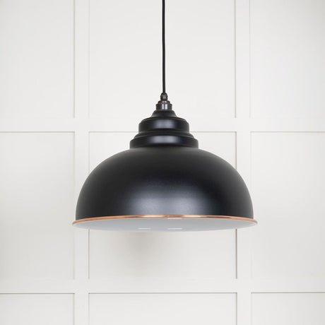 This is an image showing From The Anvil - White Gloss Harborne Pendant in Elan Black available from T.H Wiggans Architectural Ironmongery in Kendal, quick delivery and discounted prices