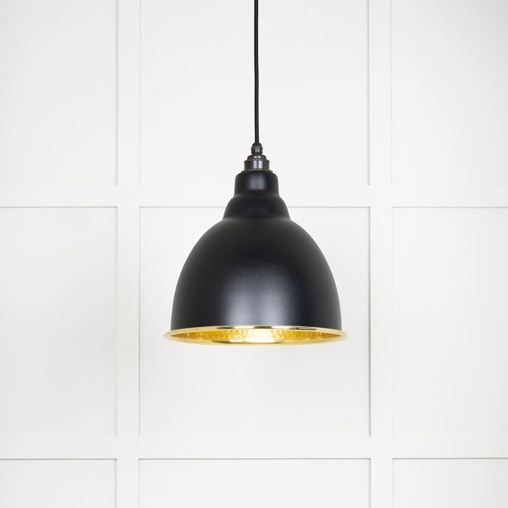 This is an image showing From The Anvil - Hammered Brass Brindley Pendant in Elan Black available from T.H Wiggans Architectural Ironmongery in Kendal, quick delivery and discounted prices