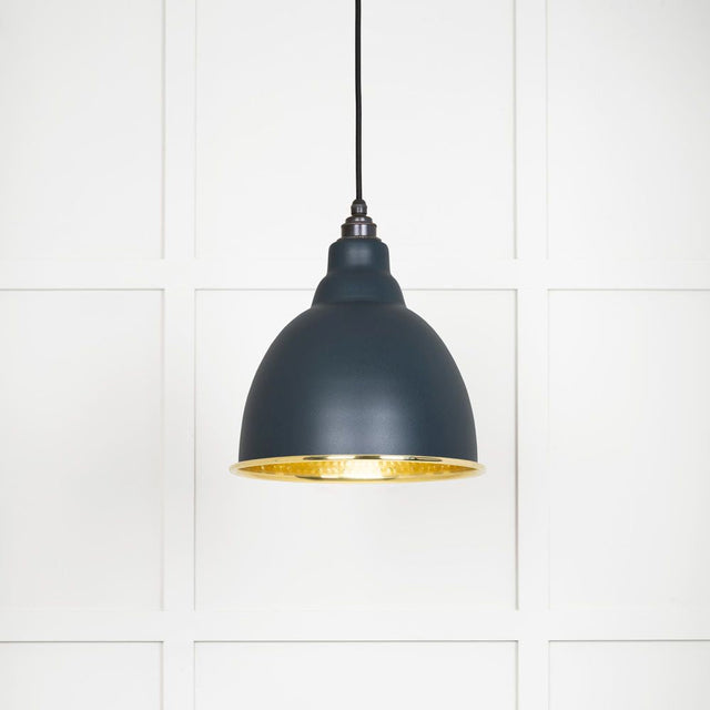 This is an image showing From The Anvil - Hammered Brass Brindley Pendant in Soot available from T.H Wiggans Architectural Ironmongery in Kendal, quick delivery and discounted prices