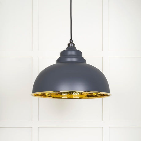 This is an image showing From The Anvil - Hammered Brass Harborne Pendant in Slate available from T.H Wiggans Architectural Ironmongery in Kendal, quick delivery and discounted prices