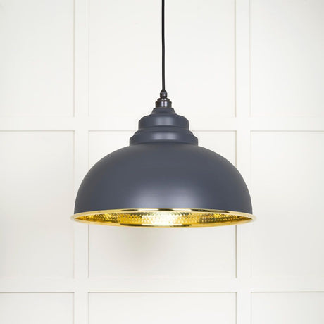 This is an image showing From The Anvil - Hammered Brass Harborne Pendant in Slate available from T.H Wiggans Architectural Ironmongery in Kendal, quick delivery and discounted prices