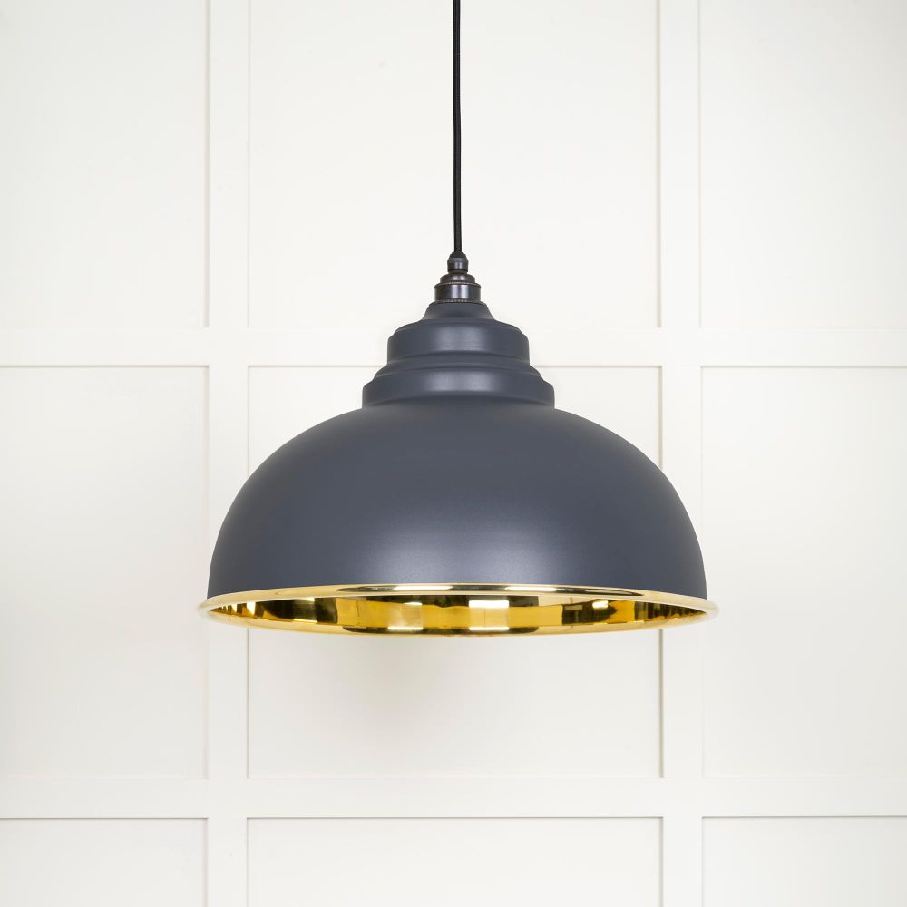 This is an image showing From The Anvil - Smooth Brass Harborne Pendant in Slate available from T.H Wiggans Architectural Ironmongery in Kendal, quick delivery and discounted prices