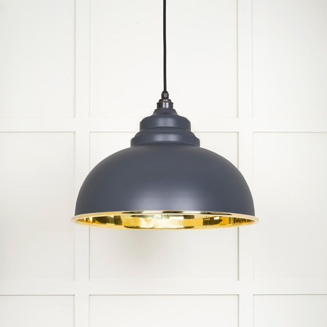 This is an image showing From The Anvil - Smooth Brass Harborne Pendant in Slate available from T.H Wiggans Architectural Ironmongery in Kendal, quick delivery and discounted prices