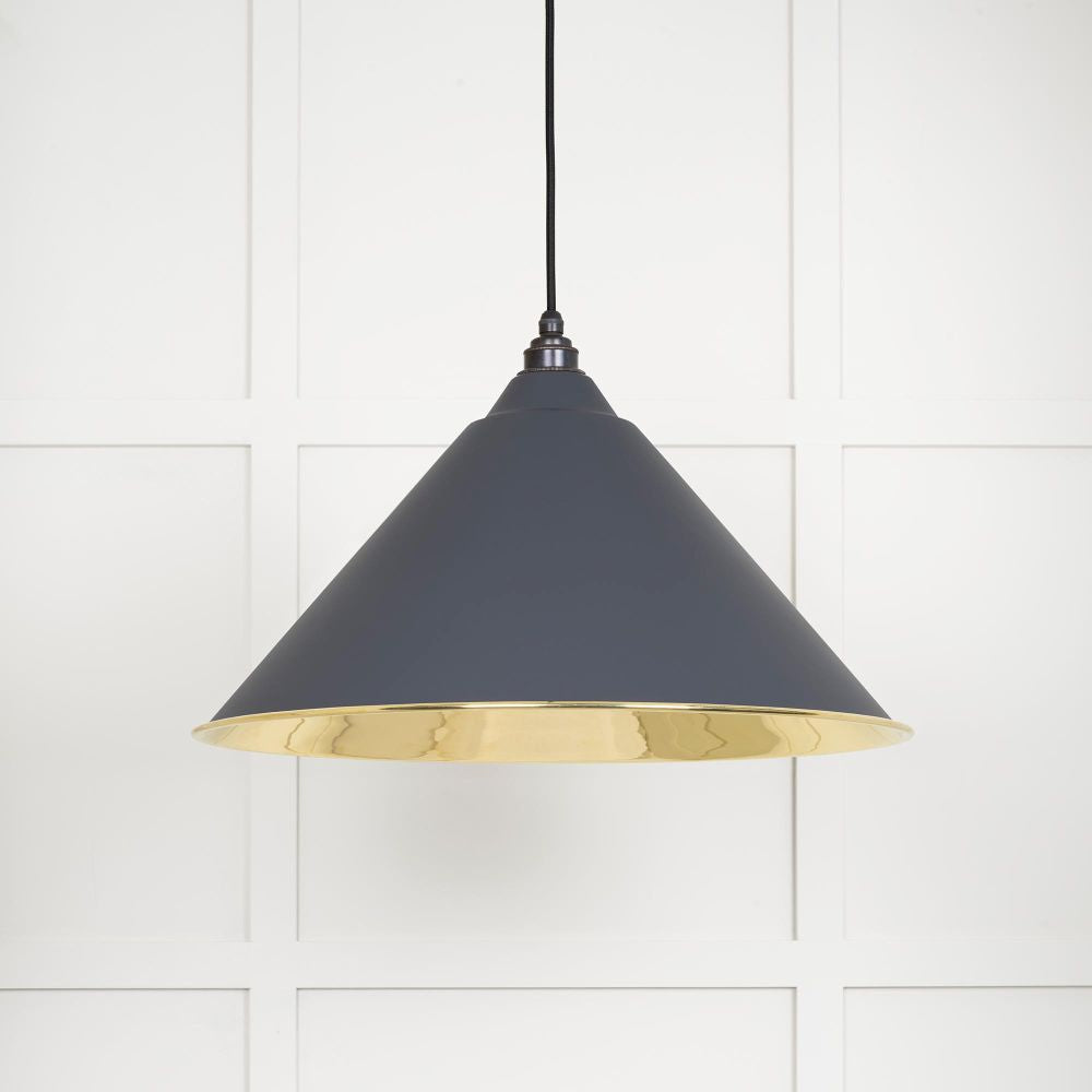 This is an image showing From The Anvil - Smooth Brass Hockley Pendant in Slate available from T.H Wiggans Architectural Ironmongery in Kendal, quick delivery and discounted prices