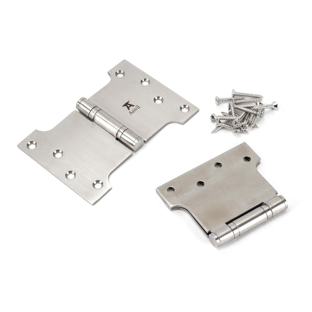 This is an image showing From The Anvil - Satin SS 4" x 4" x 6" Parliament Hinge (pair) available from T.H Wiggans Architectural Ironmongery, quick delivery and discounted prices