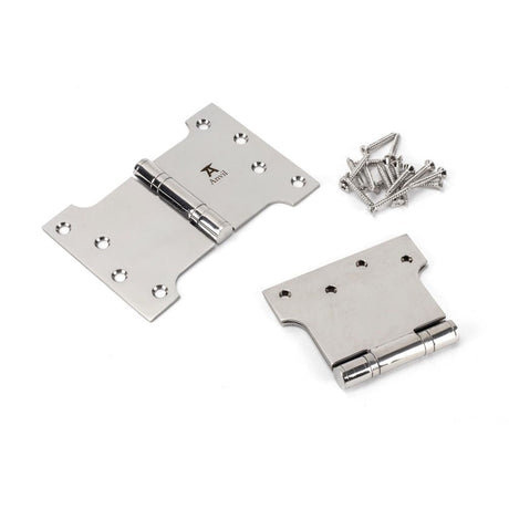 This is an image showing From The Anvil - Polished SS 4" x 4" x 6" Parliament Hinge (pair) available from T.H Wiggans Architectural Ironmongery, quick delivery and discounted prices