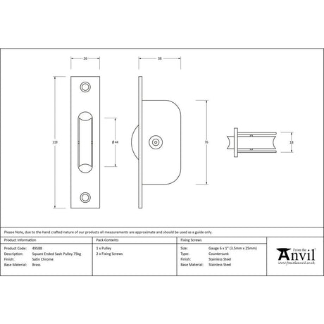 This is an image showing From The Anvil - Satin Chrome Square Ended Sash Pulley 75kg available from T.H Wiggans Architectural Ironmongery in Kendal, quick delivery and discounted prices