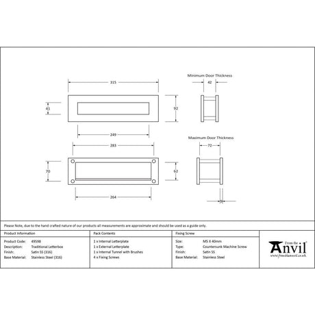 This is an image showing From The Anvil - Satin Marine SS (316) Traditional Letterbox available from trade door handles, quick delivery and discounted prices