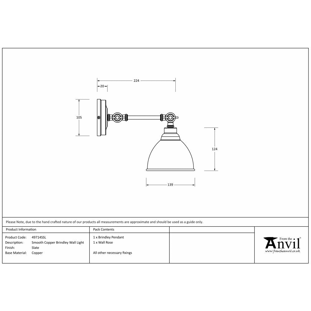 This is an image showing From The Anvil - Smooth Copper Brindley Wall Light in Slate available from T.H Wiggans Architectural Ironmongery in Kendal, quick delivery and discounted prices