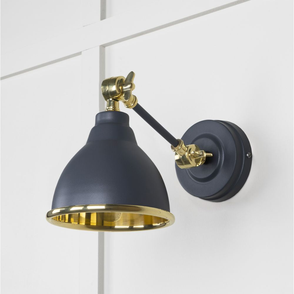 This is an image showing From The Anvil - Smooth Brass Brindley Wall Light in Slate available from T.H Wiggans Architectural Ironmongery in Kendal, quick delivery and discounted prices