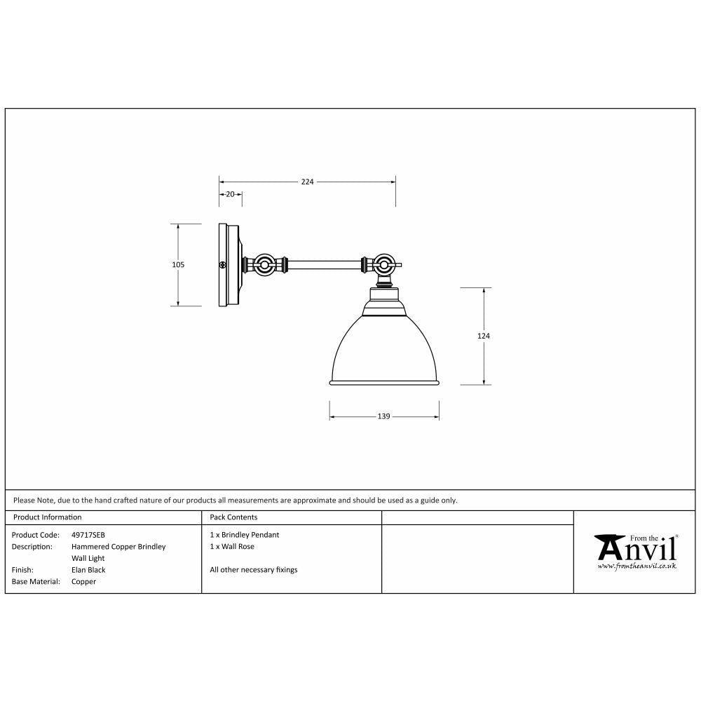 This is an image showing From The Anvil - Hammered Copper Brindley Wall Light in Elan Black available from T.H Wiggans Architectural Ironmongery in Kendal, quick delivery and discounted prices