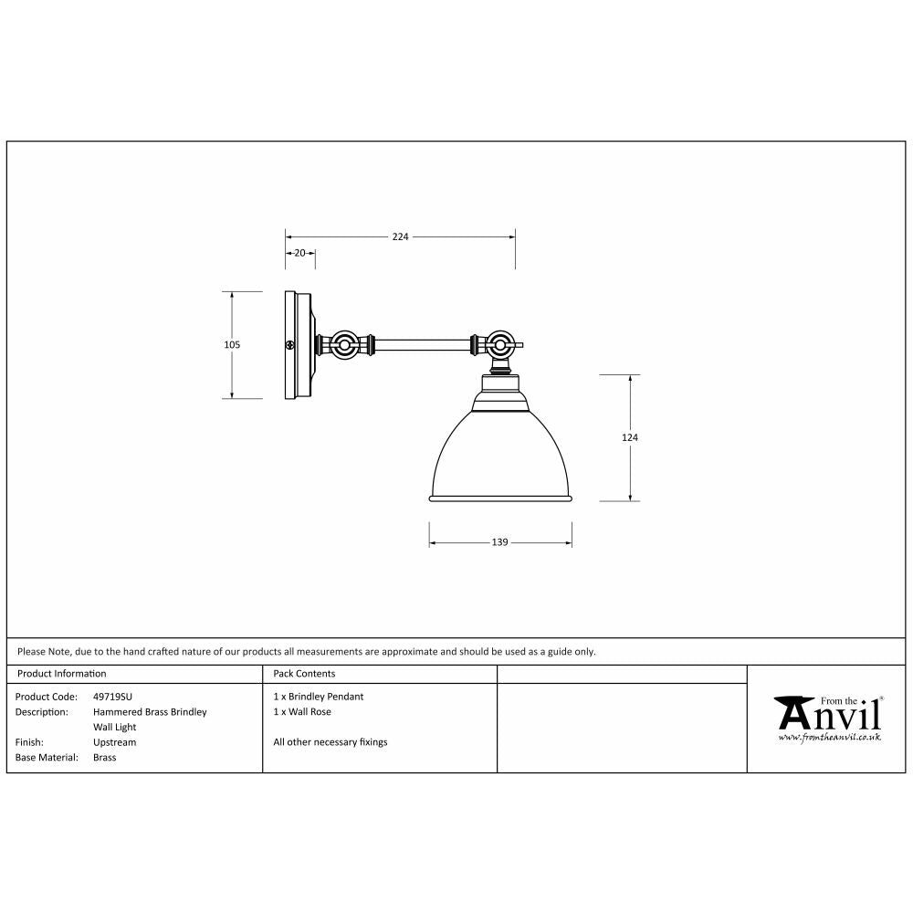 This is an image showing From The Anvil - Hammered Brass Brindley Wall Light in Upstream available from T.H Wiggans Architectural Ironmongery in Kendal, quick delivery and discounted prices