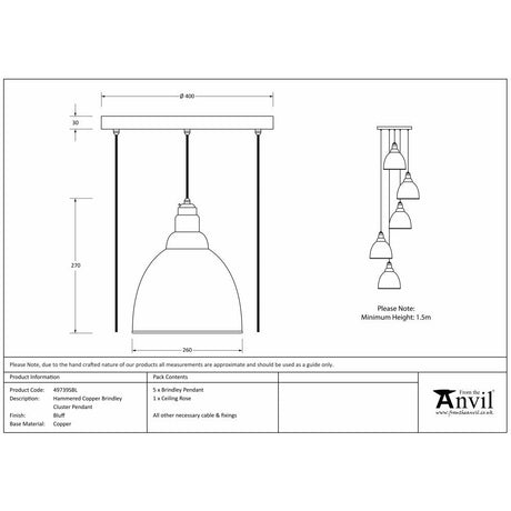 This is an image showing From The Anvil - Hammered Copper Brindley Cluster Pendant in Bluff available from T.H Wiggans Architectural Ironmongery in Kendal, quick delivery and discounted prices