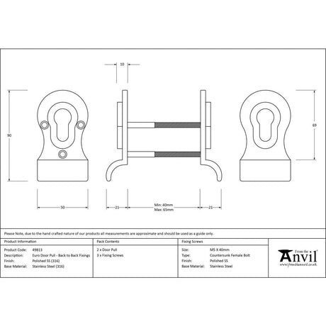 This is an image showing From The Anvil - Polished Marine SS (316) 50mm Euro Door Pull (Back to Back fixi available from trade door handles, quick delivery and discounted prices