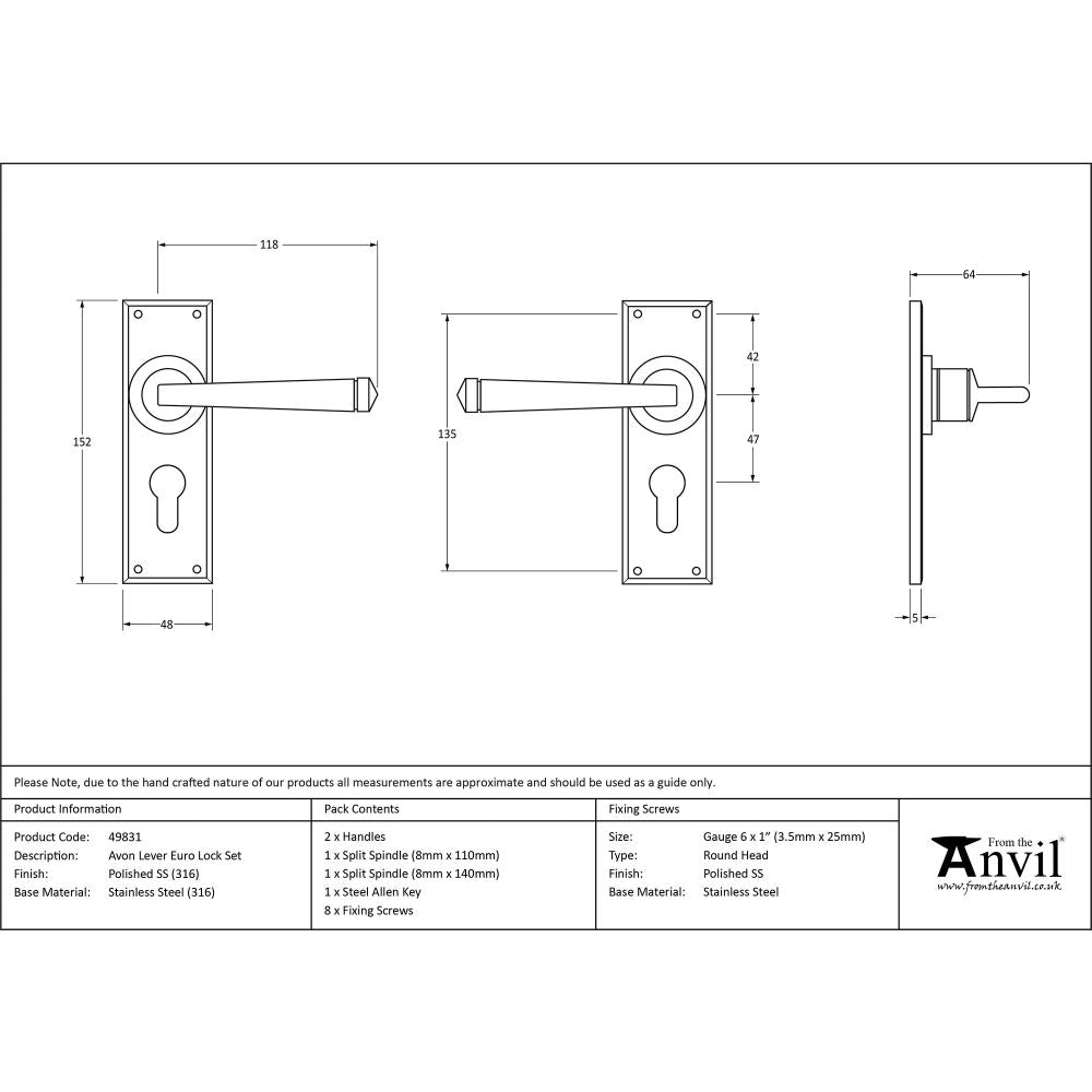 This is an image showing From The Anvil - Polished Marine SS (316) Avon Lever Euro Lock Set available from trade door handles, quick delivery and discounted prices