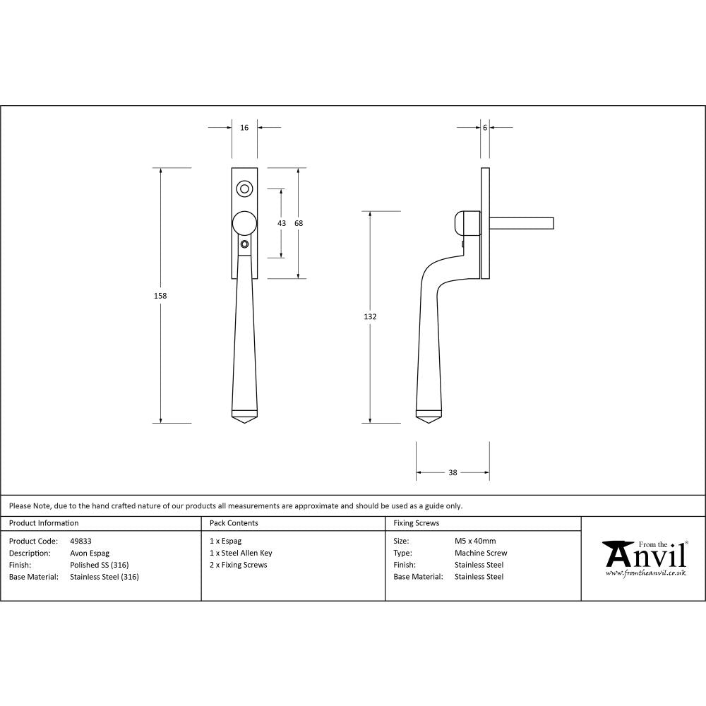 This is an image showing From The Anvil - Polished Marine SS (316) Avon Espag available from T.H Wiggans Architectural Ironmongery in Kendal, quick delivery and discounted prices