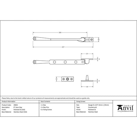 This is an image showing From The Anvil - Polished Marine SS (316) 8" Avon Stay available from T.H Wiggans Architectural Ironmongery in Kendal, quick delivery and discounted prices