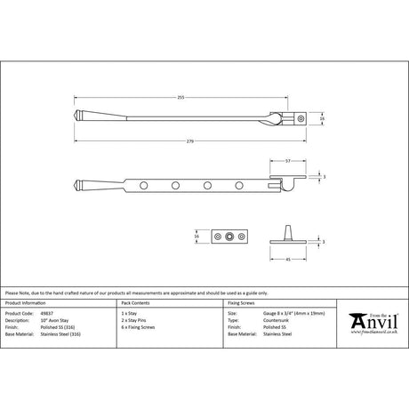 This is an image showing From The Anvil - Polished Marine SS (316) 10" Avon Stay available from T.H Wiggans Architectural Ironmongery in Kendal, quick delivery and discounted prices