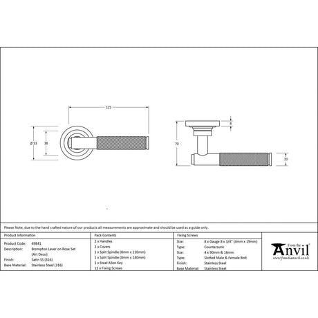 This is an image showing From The Anvil - Satin Marine SS (316) Brompton Lever on Rose Set (Art Deco) available from trade door handles, quick delivery and discounted prices