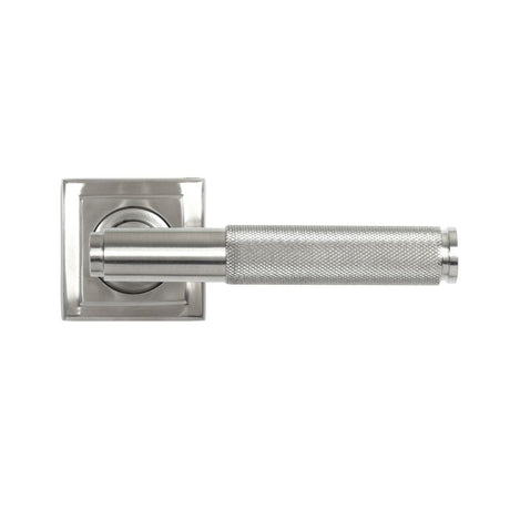 This is an image showing From The Anvil - Satin Marine SS (316) Brompton Lever on Rose Set (Square) available from trade door handles, quick delivery and discounted prices