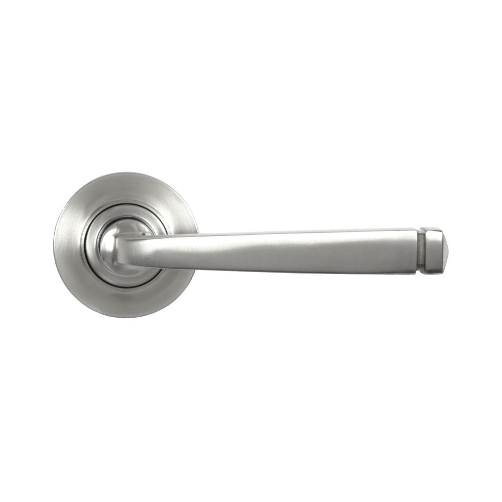 This is an image showing From The Anvil - Satin Marine SS (316) Avon Round Lever on Rose Set (Plain) available from trade door handles, quick delivery and discounted prices