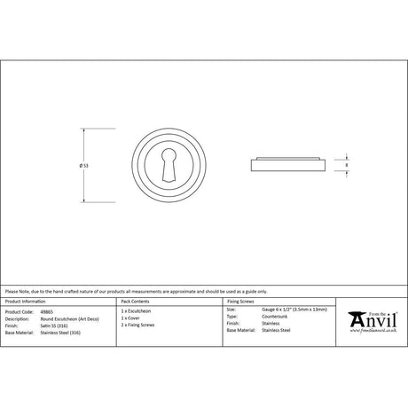 This is an image showing From The Anvil - Satin Marine SS (316) Round Escutcheon (Art Deco) available from trade door handles, quick delivery and discounted prices