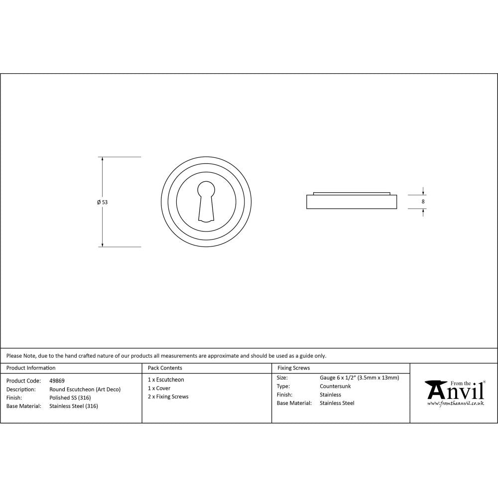 This is an image showing From The Anvil - Polished Marine SS (316) Round Escutcheon (Art Deco) available from trade door handles, quick delivery and discounted prices