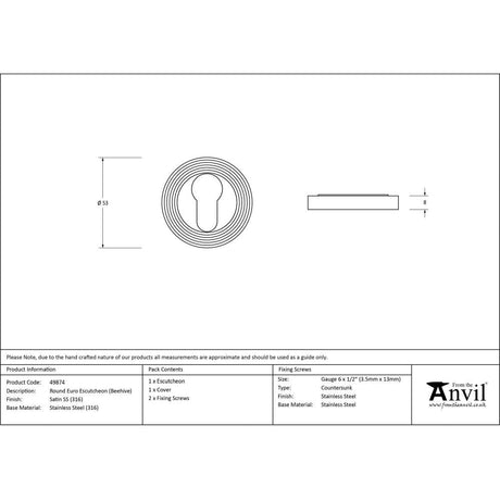 This is an image showing From The Anvil - Satin Marine SS (316) Round Euro Escutcheon (Beehive) available from trade door handles, quick delivery and discounted prices