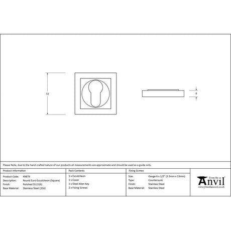 This is an image showing From The Anvil - Polished Marine SS (316) Round Euro Escutcheon (Square) available from trade door handles, quick delivery and discounted prices