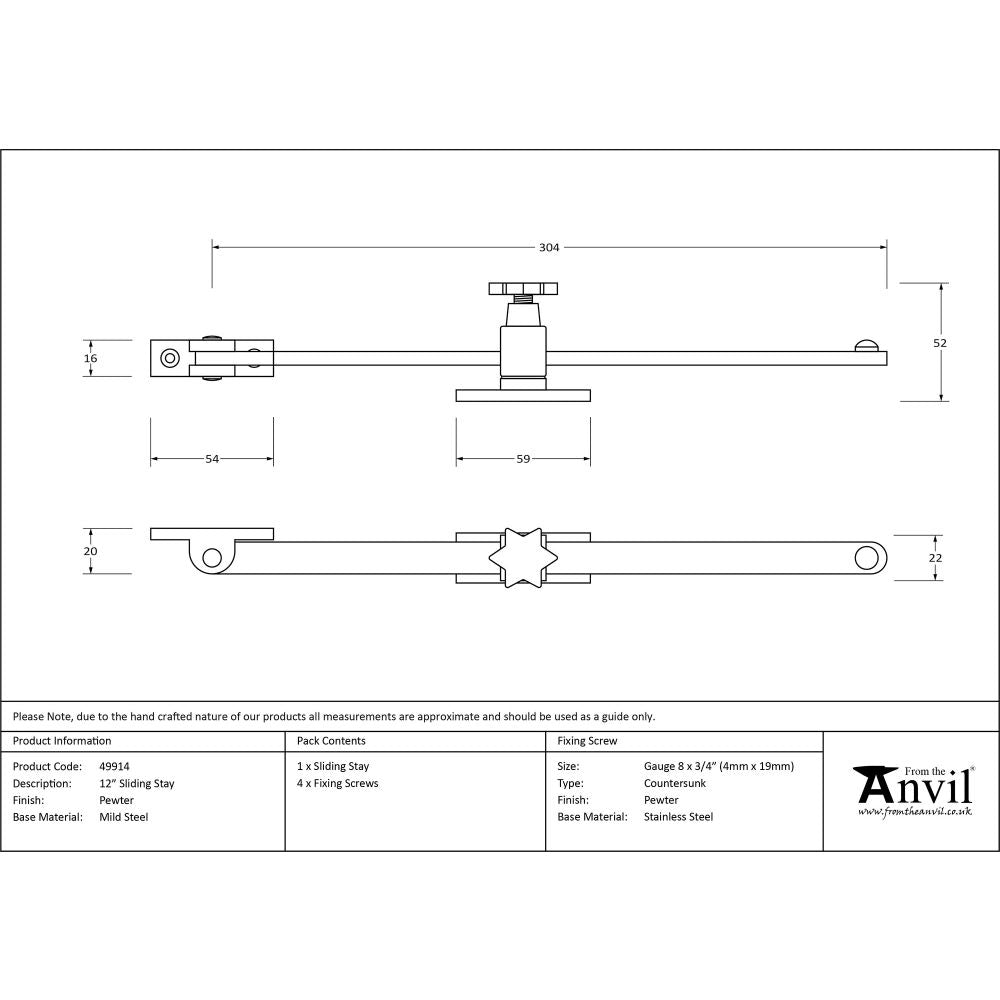 This is an image showing From The Anvil - Pewter 12" Sliding Stay available from T.H Wiggans Architectural Ironmongery in Kendal, quick delivery and discounted prices